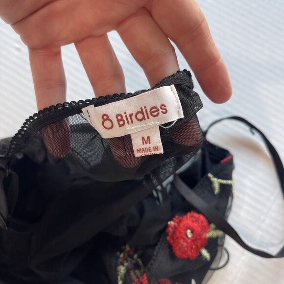 Women Size M Sheer Tank Mesh Roses Black Goth Whimsigoth Embroidered Lingerie - Picture 8 of 11